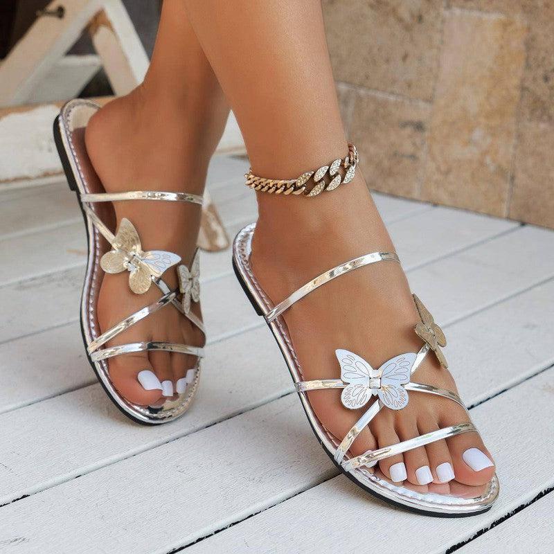 New Fashion Butterfly Cross-strap Sandals Summer Beach Shoes-Silver-1