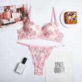 New Lingerie Set Flower Embroidery Girl Underwear With-Pink-6