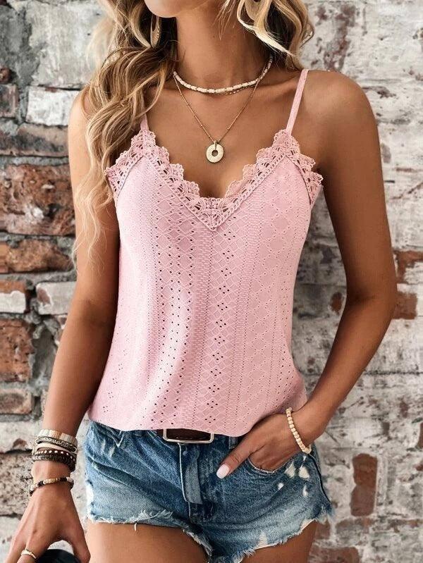 New Women's Clothing V-neck Lace Lace Sling Vest-Pink-10