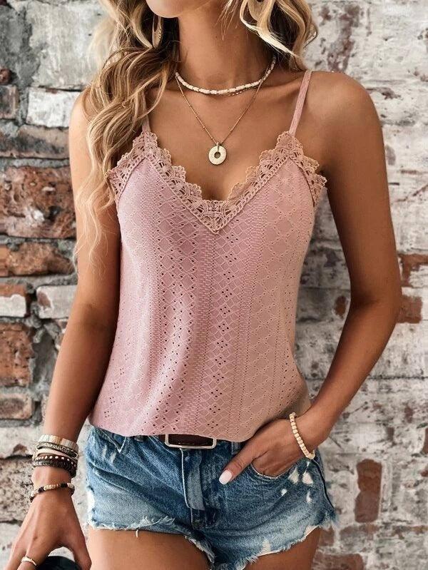 New Women's Clothing V-neck Lace Lace Sling Vest-Lotus Root Color-11