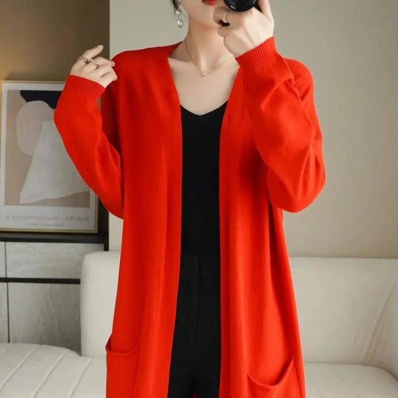 No Buckle Lazy Wind Fashion Long Cardigan Knitted Coat Women-15