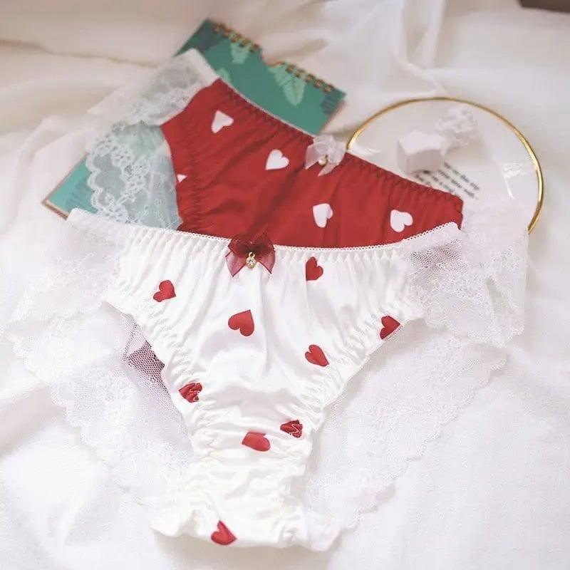 Panties For Women Lace Kawaii Lingerie Underwear Heart-White-3