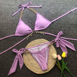 Pendant strap triangle sexy women's swimsuit-Purple-4