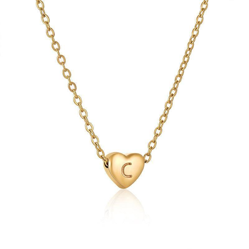 Personalized Gold Heart Initial Necklaces-C-12