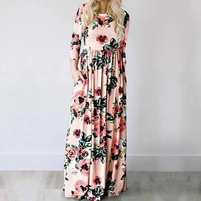 Pink Floral Boho Maxi Dress - Summer 2022 Beach Party Wear-1