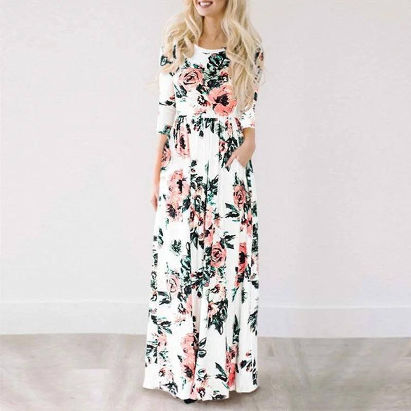 Pink Floral Boho Maxi Dress - Summer 2022 Beach Party Wear-7