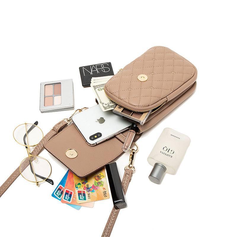 Plaid Sewing Design Mobile Phone Bags For Women Simple Buckle Multifunctional Crossbody Shoulder Bag-2