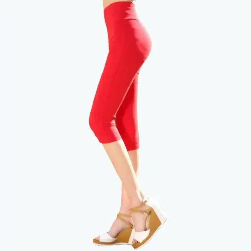 Plus Fat Plus Size Candy Color Cropped Slim-leg Pants-Red-6