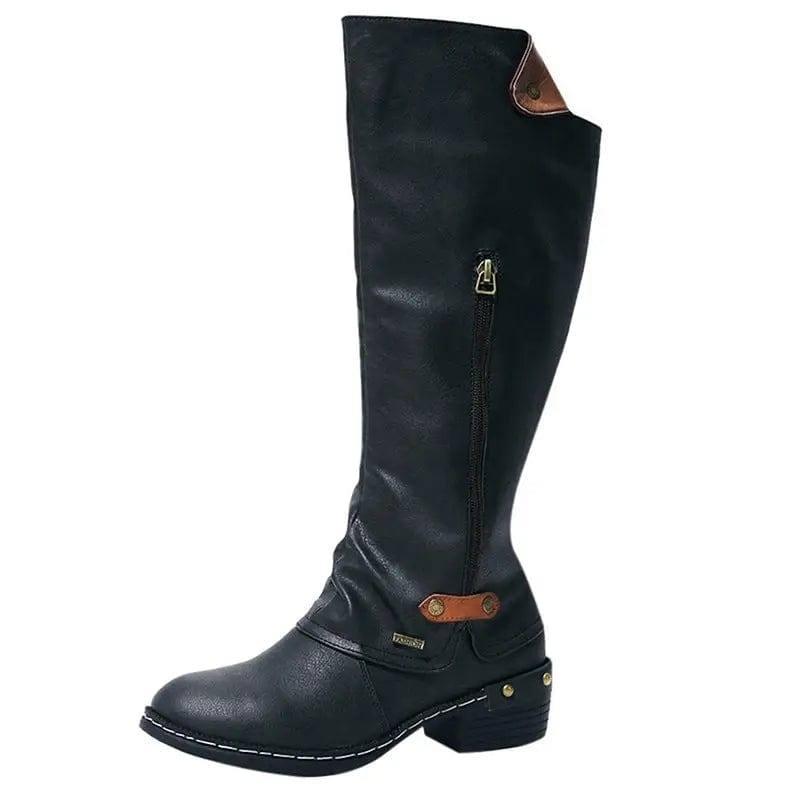 Plus Size Flat Zipper Women Boots-Black-4