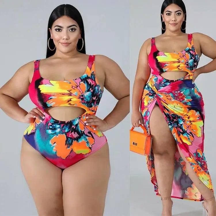 Plus Size Swimsuit One-piece Skirt Print Plus Size Swimsuit-1