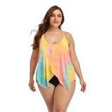 Plus-Size Tropical Tankini Swimwear Set for Women-Yellow-2