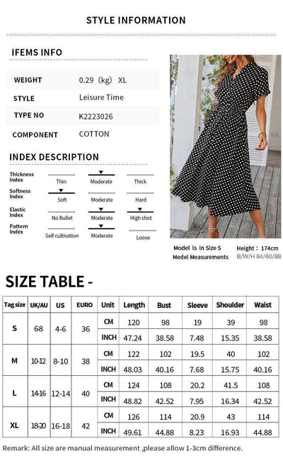 Polka Dot Print Shirt Collar Large Swing Dress-6