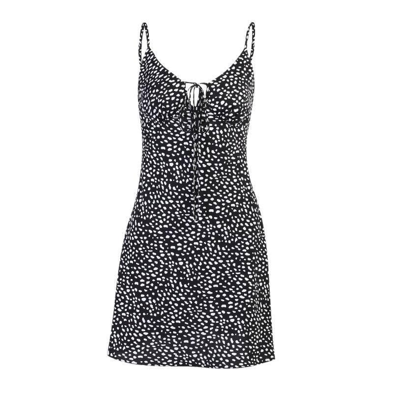 Polka Dot Strapping Mini Suspender Dress Female Summer-S-5