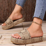 Print Thick-Soled Slippers-Light Brown-4