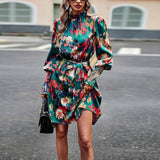 Printed Dress Autumn Elegant Long Sleeve Dress-9