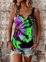 Printed Painted V-neck Open Vest Top-4