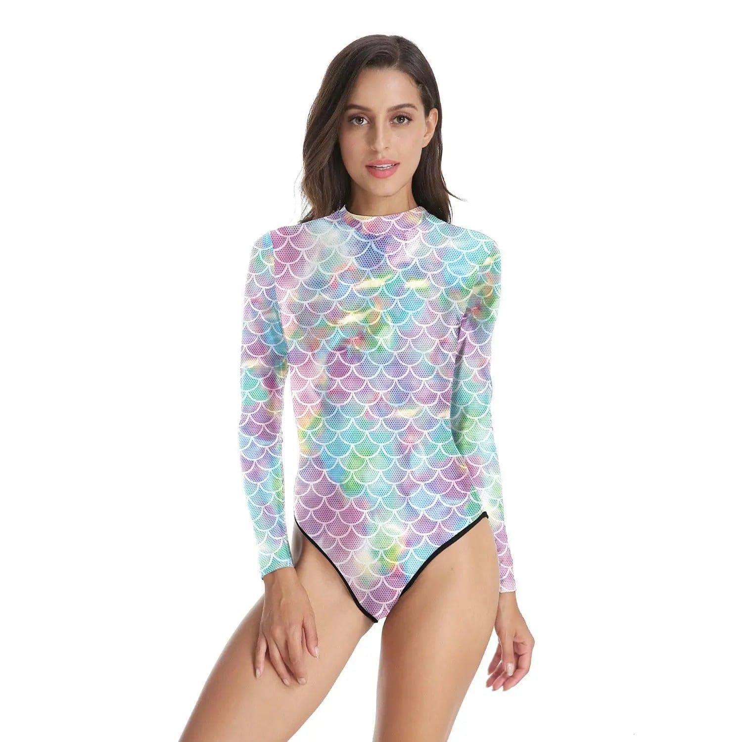 Printed swimsuit diving suit yoga suit jellyfish suit-Pink-1