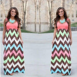 Printed Waves Stripe Long Skirt Dress-Pink-29