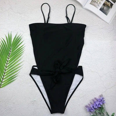 Pure Color European And American Bikini Beach Vacation-Black-3