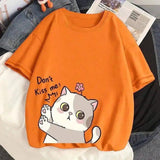 Cute Cat Graphic Casual Cotton Tee-Orange-4