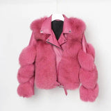 Real fur grass motorcycle fox coat-Wine Red-10