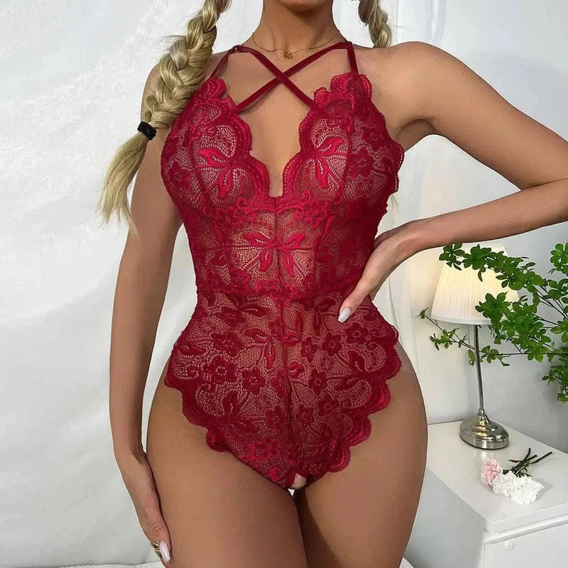 Red Lingerie Lace Pajamas Lingerie One-piece Lingerie Net-2