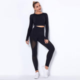 Seamless Knitted Absorbent Yoga Long-Sleeved Suit Yoga-Black-13