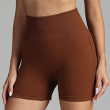 Seamless Yoga Shorts Women Solid Color High Waist-Coffee-10