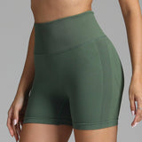 Seamless Yoga Shorts Women Solid Color High Waist-Army Green-12