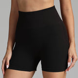 Seamless Yoga Shorts Women Solid Color High Waist-Black-5