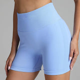 Seamless Yoga Shorts Women Solid Color High Waist Hip-lifting Fitness Pants Running Sweatpants-Light Blue-9