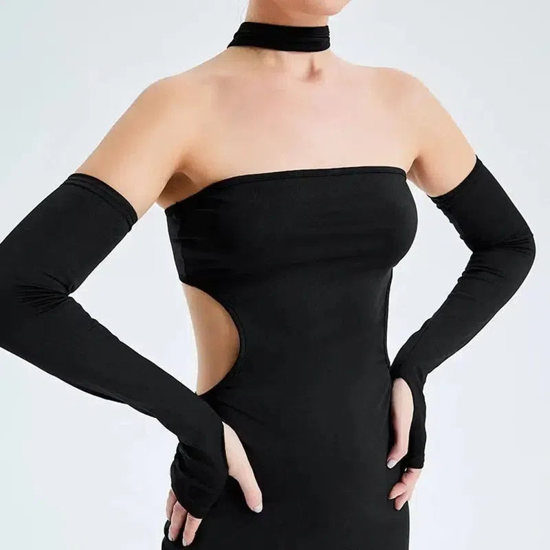 Cut Out Slim Strapless Long Sleeves-7