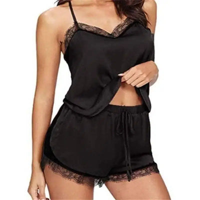 Lingerie Summer Home Pajamas-Black-5