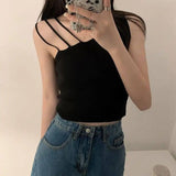 slanted shoulders crop tops-Black-3