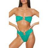 Sexy Solid Color Split Swimsuit Women-Green-3