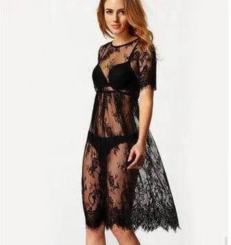 Women Lace Crochet Bikini Swimwear Cover Up Beach Dress-1