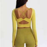 Yoga Tight Long Sleeve Yoga Top With Chest Pad-Yellow-6