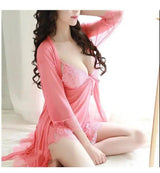 Small Breasts Large Size Three-piece Nightdress-Pink-7