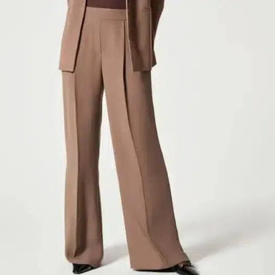 Solid Color Simple Casual Wide Micro Flared Pants-Coffee Regular-1