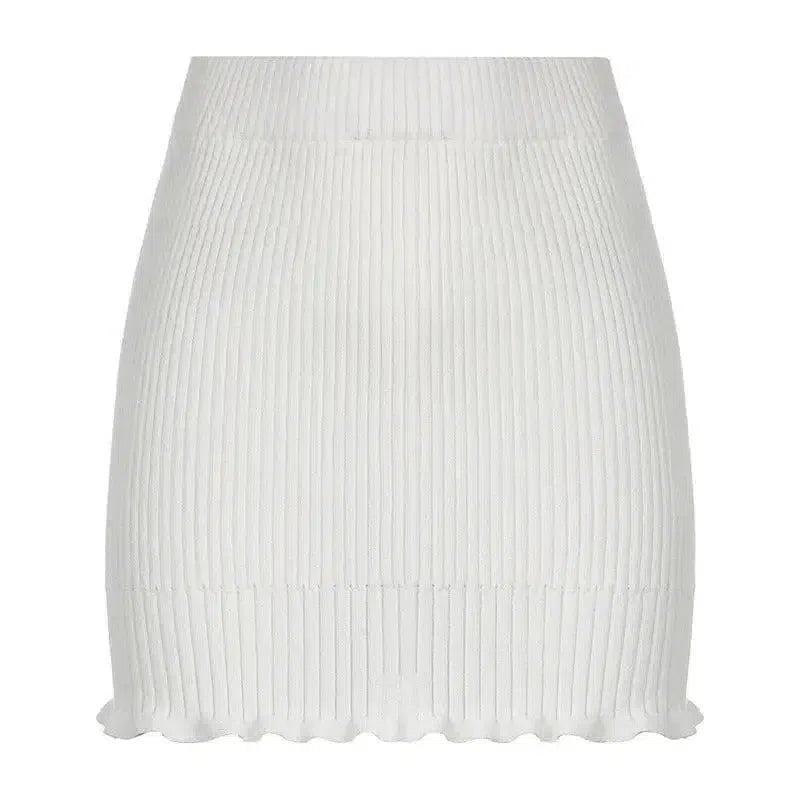 Solid Color Stretch Lace Skirt Ruffle Hip-White-2