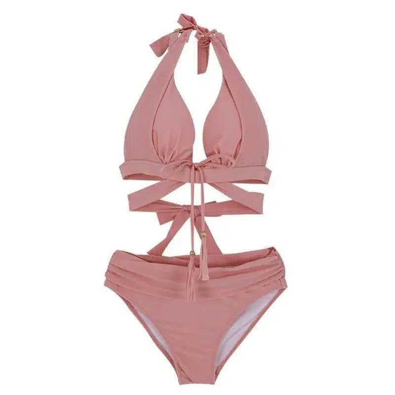 Split bikini two-piece suit-Pink-1