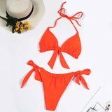 Split Swimsuit Women Multicolor Bikini Halter Neck Tie Big-Orange-5