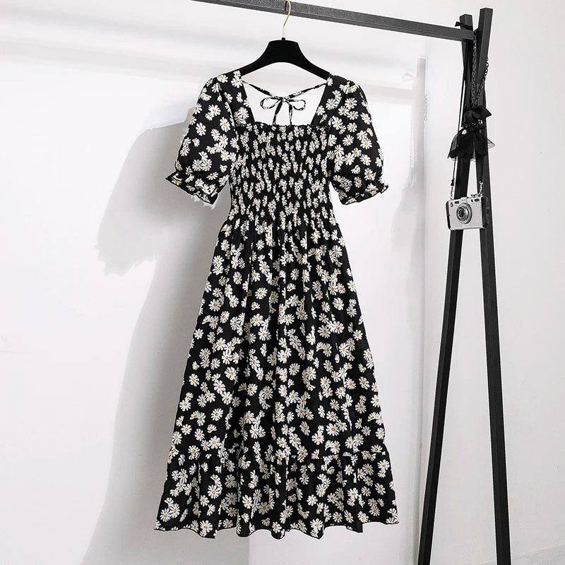 Spring Summer Chiffon Dresses Fashion Female Elastic Waist-heisexiaochuju-20