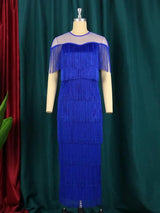 Stunning Royal Blue Plus-Size Tassel Dress-5