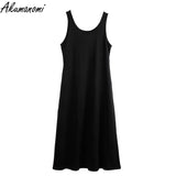 cotton tank dresses women clothes plus size 10xl 9xl 8xl 7xl 6xl 5xl 4xl 3xl xxl a-line long maxi oversized dress black Khaki-3