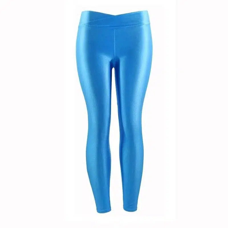 Summer Low Waist Stretch slim gloss trousers thin candy-Sky blue-17