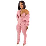 Sweater Coat Underwear Pocket 3-piece Set Suit-Pink-3