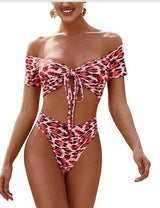 Swimsuit Bikini Leopard Print Strap High Waist Tube Top-F-4