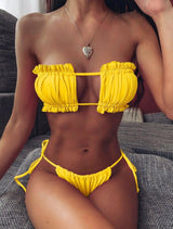 Swimsuit Multicolor Sexy Pleated Hollow Bikini Foreign Trade-Yellow-15