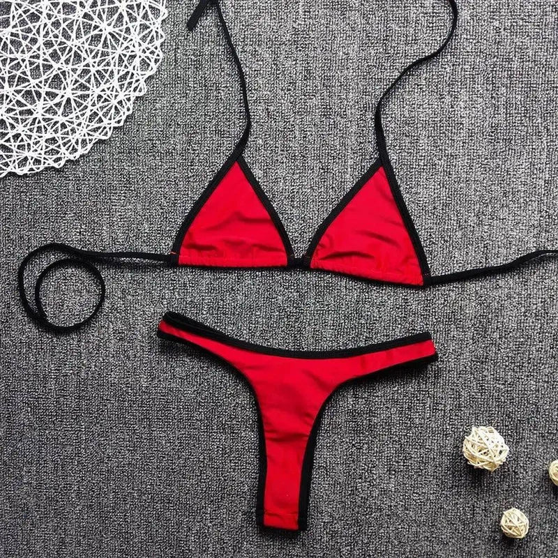 Three-point contrast bikini-Red-7